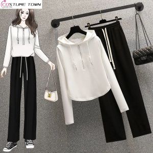 Suits Passar Women 2023 Spring/Summer New Korean Version Fat Sister Casual Sports Hoodie Wide Leg Pants Two Piece Set Fashion