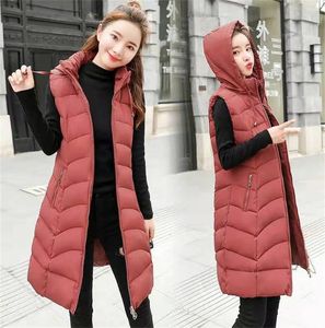 Gilet da donna Gilet invernale in piumino di cotone Giacca spessa Parka con cappuccio Cappotto lungo senza maniche da donna 4XL 5XL 6XL Gilet casual Madre di mezza età