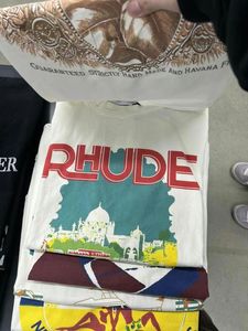 Rhude Designer Mens Tシャツ夏ヘビーファブリックカップル女性のためのTシャツ