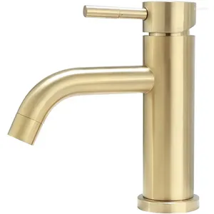 Badezimmer-Waschtischarmaturen, gebürstetes Gold, 304 Edelstahl-Wasserhahn, nordisches, leichtes, luxuriöses Einloch-WC-Becken