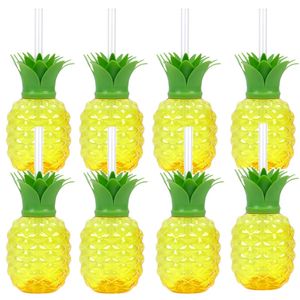 8 adet plastik ananas bardağı ile saman çilek fincan hawaiian luau doğum günü partisi dekorasyon tropikal yaz plajı içme 240301