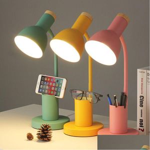 Tischlampen Dimmen Schreibtischlampe 3-Farben-Lernlicht Multifunktions-LED-Tisch mit Stifthalter Nordischer Stil Lesen Nachttischlampen Drop DHRIP