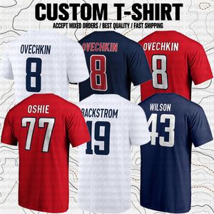 Benutzerdefinierte TJ Oshie Nicklas Backstrom USA Hockey Club Fans gebrandete Kurzarm-T-Shirt-T-Shirts