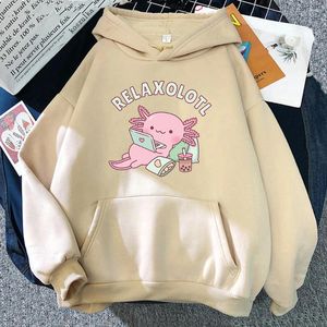 Kadın Hoodies büyük boy aksolotl boba süt Kore tarzı kadın kıyafetler Kawaii sweatshirt vintage karikatür grafik harajuku hoodie