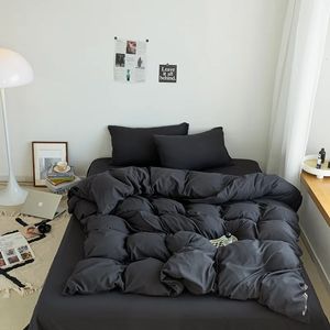 Black Bedding Set for Boys Girls Bedroom Washed Cotton Duvet Cover Pillowcase Bedspread Simple Fashion Bed Sheet Set Bed Linens 240228