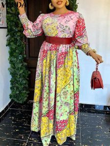 Sukienka Vonda Bohemian Zwycięska sukienka Maxi Kobiet Długie puff rękawy Vintage Party Long Vestido 2023 Autumn Casual Floral Printed Sundress