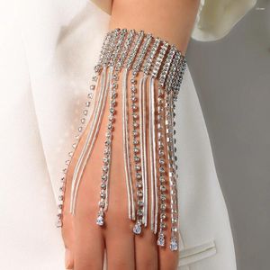 Link pulseiras borla corrente anel pulseira para mulheres casamento zircão mão acessórios pingente de cristal conectado dedo charme jóias