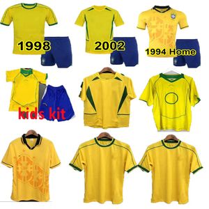 Kids Kit 1994 1998 2002 2004 Brazll Retro Soccer Jersey Ronaldo Romario Kaka Ronaldinho Rivaldo Maillot de Futol R.Carlos Brazii Brazilian Football Shirt