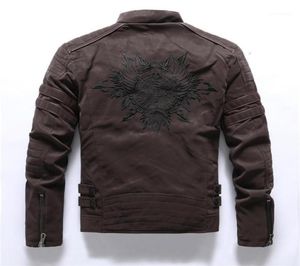 Men039s Fur Faux Back Skull Embroidery Motorcycle Faxu Leather Jackets Men Fashion Fleece Warm Pu and Coats Autumn Winter Out2064179