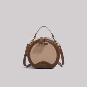 Bolsa redonda pequena moderna e sofisticada, nova bolsa feminina para bolo redondo de outono e inverno, bolsa crossbody moderna e versátil de ombro único