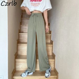 Capris Casual Pantolon Kadın Basit Rahat Sıcak Satış Ev Moda Temel Yaz İnce Geniş Bacak Bulbalı Elastik Yüksek Bel Öğrencileri Genç Kızlar