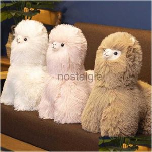 Fyllda plyschdjur Ny Long Wool Alpaca Doll Pink Horse Toy har bekväma tyg söta saker för flicka Furry Room Decor 240307