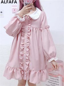 Klänning y2k klänning harajuku tjej retro grunge fairy core gotiska klänningar kvinnor rosa ruffle alice prinsessan kawaii kläder lolita cosplay