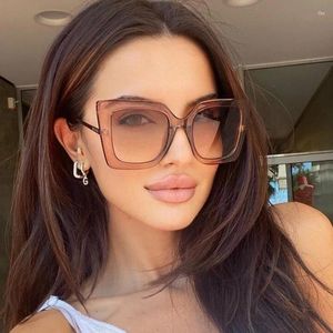 Sonnenbrille 2024 Mode Übergroße Quadratische Designer Luxus Damen Braun Große Rahmen Sonnenbrille Retro Trendy Klare Brillen