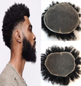 Afro Curly Toupee för män Swiss spetsar Curly Mens Toupee Full Lace Afro Curly Human Hair Men Wig Replacement System 8x10 Men Hair7448678