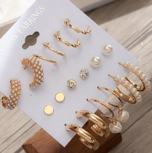 Dangle Chandelier 9pcsset Fashion Fashion Gold Gold Pearl Hoop Earrings 세트 여성 빈티지 금속 기하학적 원 드롭 2021 Trend Jewelry6021595