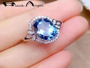 Cluster Rings BLACK ANGEL Luxury Oval Blue Topaz Gemstone 925 Sterling Silver Adjustable Ring For Women Wedding Fashion Jewelry Ch2323968