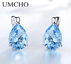 Ear Cuff Umcho Luxury Nano Gemstone Blue Topaz Clip Earrings For Women 925 Sterling Silver on Water Drop Fine Jewelry Gift 2211077391941