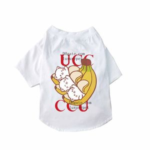 Abbigliamento per cani di marca Abbigliamento per cani in morbido cotone Camicia per cani per Chihuahua T-shirt traspirante per cuccioli Costume per cani Estate Gatto Vestito per cani Tre banane e simpatico modello di gatto S A674