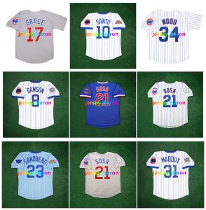 Benutzerdefinierte Männer Frauen Jugend Chicago''Cubs''Sammy Sosa Ron Santo Mark Grace Baseball Jersey Ryne Sandberg Andre Dawson Ernie Banks Greg 31 Maddux Billy