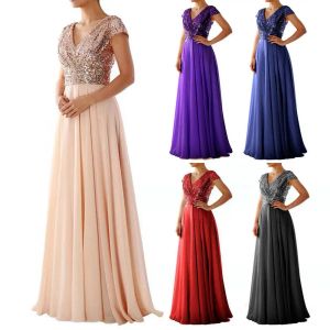 Dress Maxi Dress Stylish Temperament Evening Dress Luxury Shiny Sequins Chiffon Splicing Bridesmaid Dress for Banquet