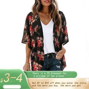 Cover-up 2023 New Women's Summer Flowing Kimono Cardigan Bohemian Snow Spun Flower Beach Cover Top Beach Wear Hawaii Chiffon Cardigan Top