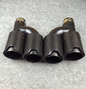 One pair H style carbon fiber exhaust end tips auto muffler Glossy Black stainless steel for Bmw with M logo8647882