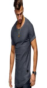 Tshirt Men High Street Solid Color Men039s Men Stripe Stripe Fold Slim Fit HipsterカジュアルTシャツMan Y201184628650