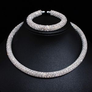 DiSign Luxury Maxi Crystal Collar Necklace Goldsilver Plated Rhinestone Torques Choker Halsband för kvinnor Bröllopsmycken 240228