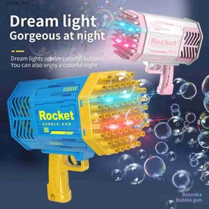Sand Play Water Fun Electric Glowing Bubble Gun 69 Holes Soap Bubbles Automatisk Blower Maker Toy For Kids Inomhus utomhusfest bröllop påsk l240307