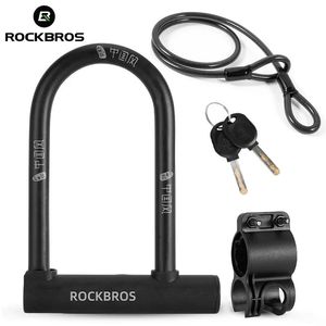 ROCKBROS Lucchetti per biciclette in stile cinese a forma di U Lucchetto per scooter elettrico Antifurto Set di cavi per lucchetto per bici MTB Accessori per bici da strada 240301