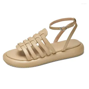 Sandaler Orcha Lisa Luxry Women Round Toe Flats Ankle Buckle Strap Soft Casual Daily Female Shoes Solid Plus Size 40 41 42