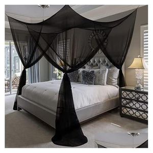 Mosquito Net Y Four Door Kingqueen Double Size Single łóżko Zapobiegaj owadom Outdoor Square Grace White Canopy Dostawa Dhegk