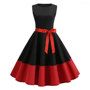 Vestidos casuais vermelho retalhos vestido de verão mulheres sem mangas 2024 pinup vestidos tanque retro festa robe rockabilly 50s 60s vintage