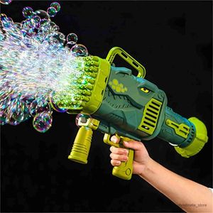 Sand Play Water Fun 32 Holes Dinosaur Bubble Gun Kids Toys Funny Electric Automatic Soap Rocket Bubbles Machine Portable Children Outdoor Toys