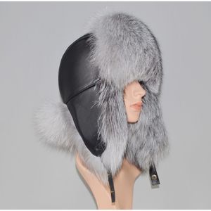 Hat Winter Genuine Real Fox Fur Unisex 100% Natural Real Leather Cap Casual Warm Soft Russia Fox Fur Bomber Ear Protection Caps300c