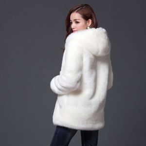 Haining Women's Solid Color Hooded Casual Rabbit Hair Fur 2015 New Round Neck Warm Loose Coat 763916