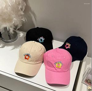 Wide Brim Hats Women Korean-Style Leisure Anti-Aging Letters Little Flower Embroidered Outing Baseball Cap Peaked Imported From South Korea