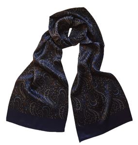 Men Long Scarf Neckwear 100Silk blue Double Paisley 170x27cm