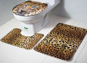 3pcsset Tiger Leopard 동물 프린트 목욕 목욕 매트 풋 매트 매트 화장실 화장실 러그 카펫 내구성 장식 컨센트 드라이 커버 홈 용품 S9856888