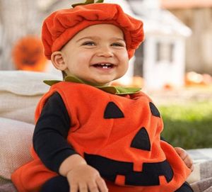 Halloween Baby Kids Zucca Fantasia Abito senza maniche con cappello Costume cosplay Abiti da festa per Boy Girl B889307819