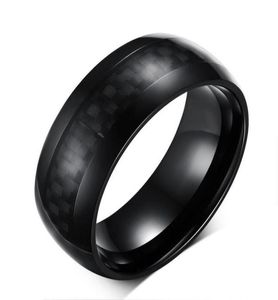 Fedi nuziali Punk 8MM Anello in fibra di carbonio nero Fascia da uomo039s Acciaio al titanio Moda Fidanzamento Mate Gioielli1380525