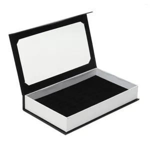 Smyckespåsar 72 Ring smycken Display förvaringslåda Tray Show Case Organizer Earring Holder Black With Cover