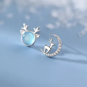Stud Earrings Fashion Asymmetry Opal Zircon Elk Moon Piercing For Women Wedding Christmas Jewelry Pendientes Eh465