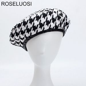 Roselusi Autumn Winter Fashion Houndstooth Beret Hats for Women Black White Boni Caps Kobieta Gorras S18101708285x