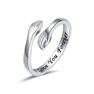 Sterling Silver Adjustable Couple Hug Ring for Women Mens Wedding Band Wrap Around Hand Ring Jewelry for Teen Girls Sizes 5-9 240306