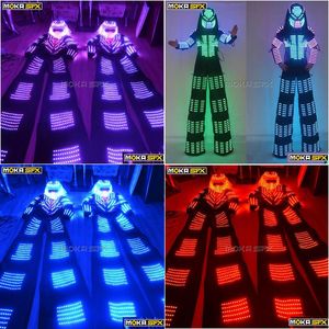 Altro Illuminazione scenica Abbigliamento a LED Abiti leggeri Robot Ballerino Costume Casco Trampoli luminosi Abbigliamento Uomo Per DJ Bar Discoteca Spettacolo teatrale D Dhrx9