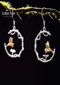 Lotus Fun Real 925 Sterling Silver Natural Creative Handgjorda fina smycken Perfekt Lovely Bird Drop Earrings For Women Brincos 21063628563