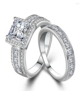 Pierścienie klastra 925 Srebrne dla kobiet proste projektowanie podwójna moda biżuteria zestawy ślubne ślubne pierścionek zaręczynowy ACCE1158019