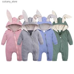 Jumpsuits Spring Autumn Newborn Infant Baby Boys Girls Rabbit Ears Rompers Warm Long Sleeve Outfits Kids Jumpsuits Playsuits Baby Clothing L240307